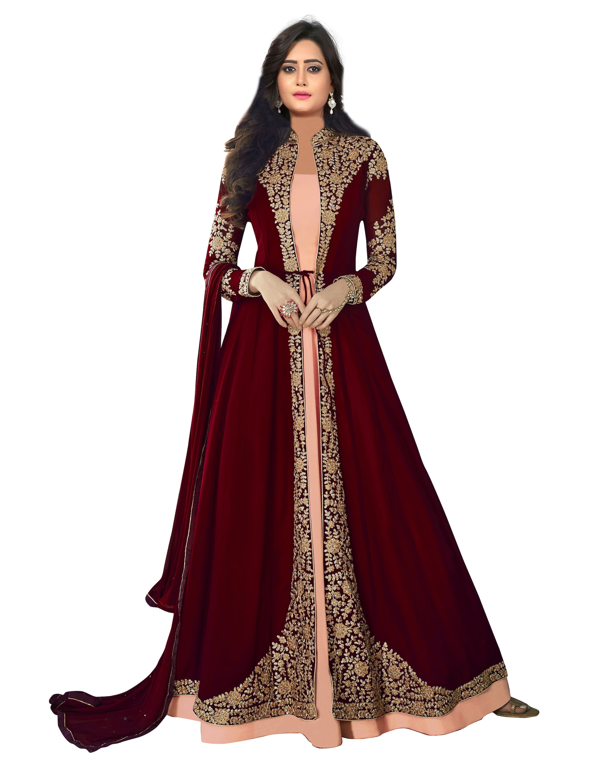 

YOYO Fashion Maroon Georgette Embroidered Anarkali Suit
