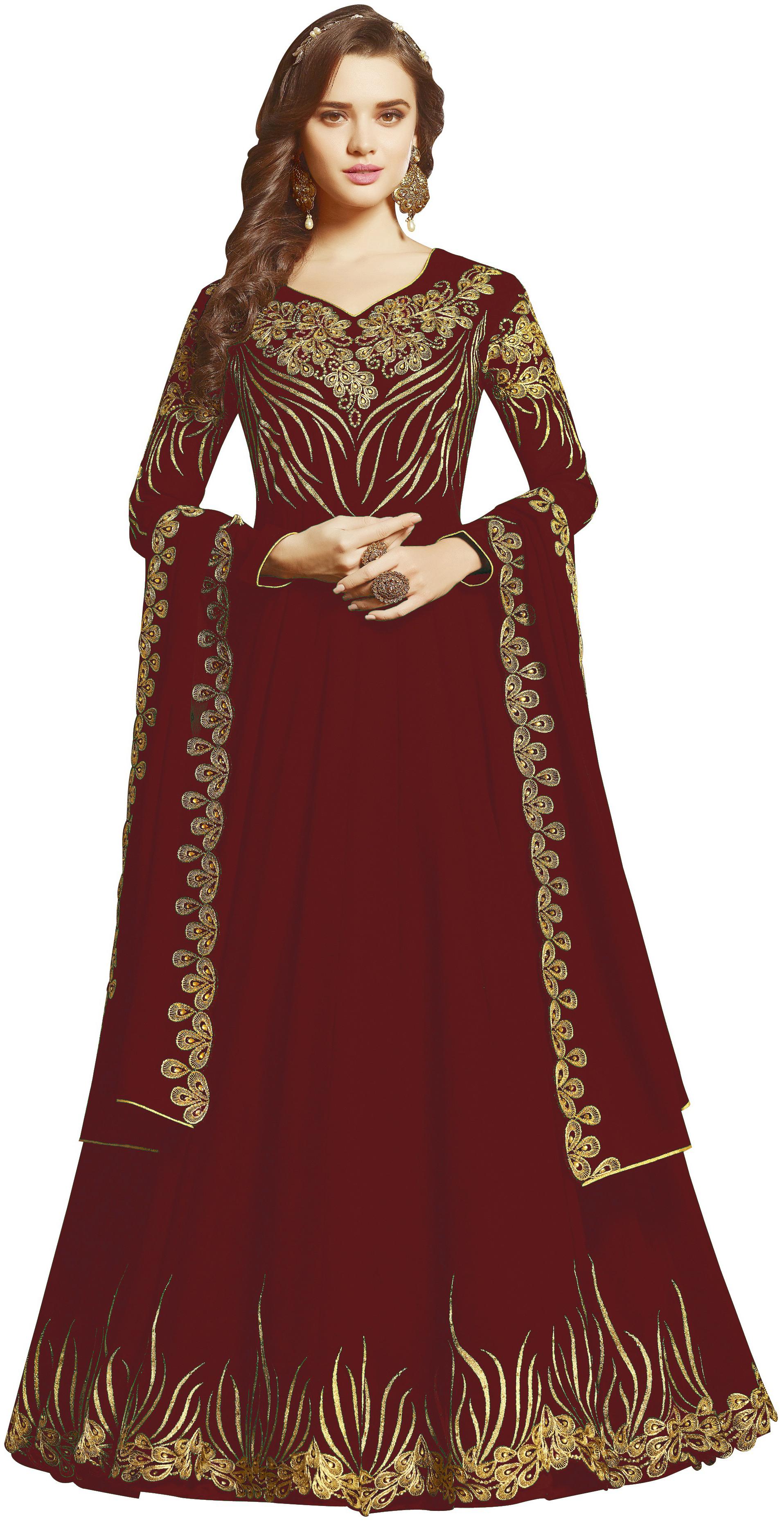 

YOYO Fashion Women Georgette Maroon Gown With Dupatta