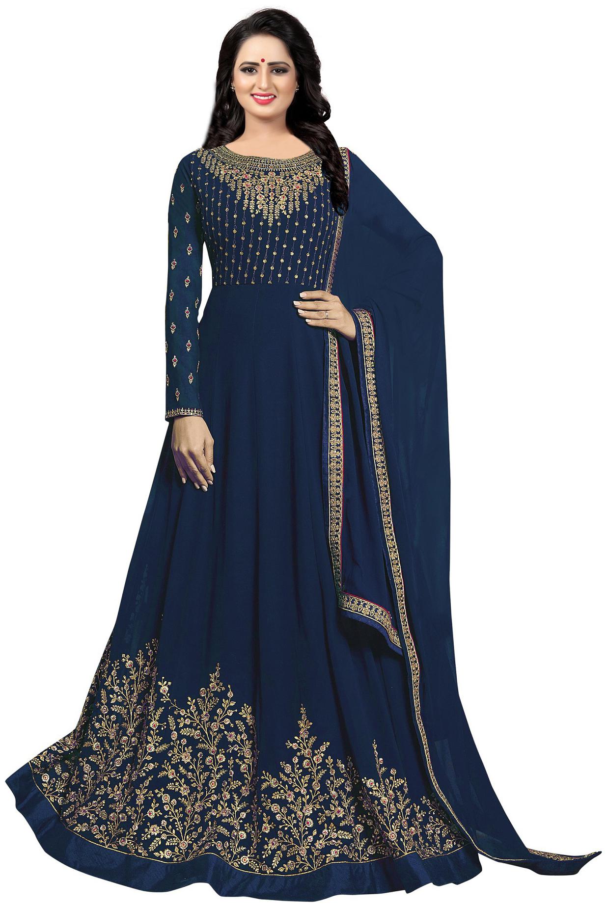 

YOYO Fashion GeorgetteSolid Dress Material Blue