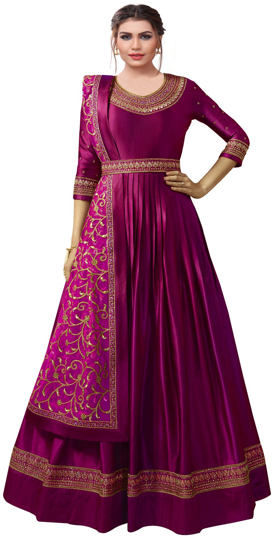 

Yoyo Fashion Embroidered Purple Kurta With Bottom Dupatta For Women