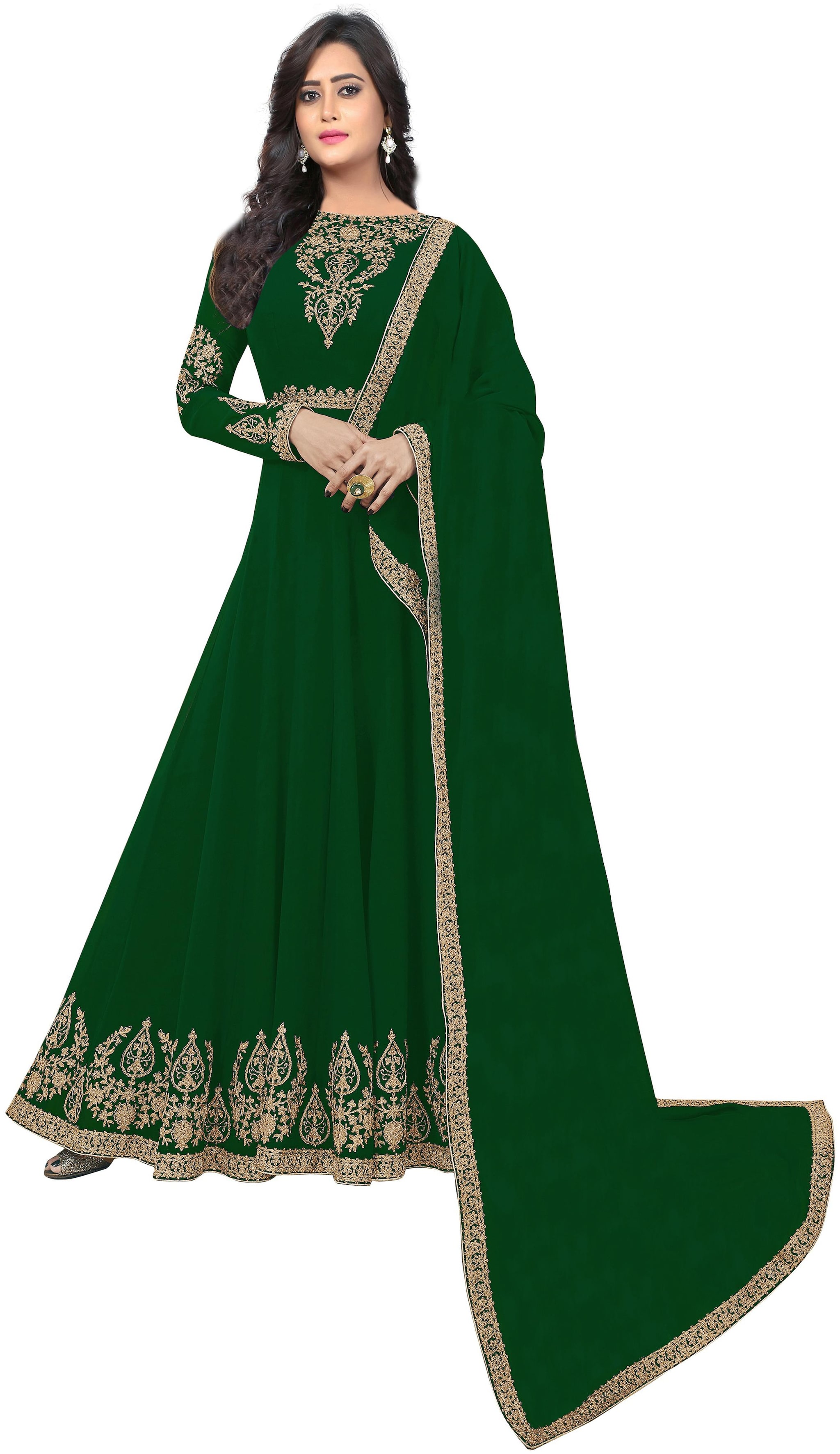 

YOYO Fashion Green Georgette Embroidered Anarkali Suit