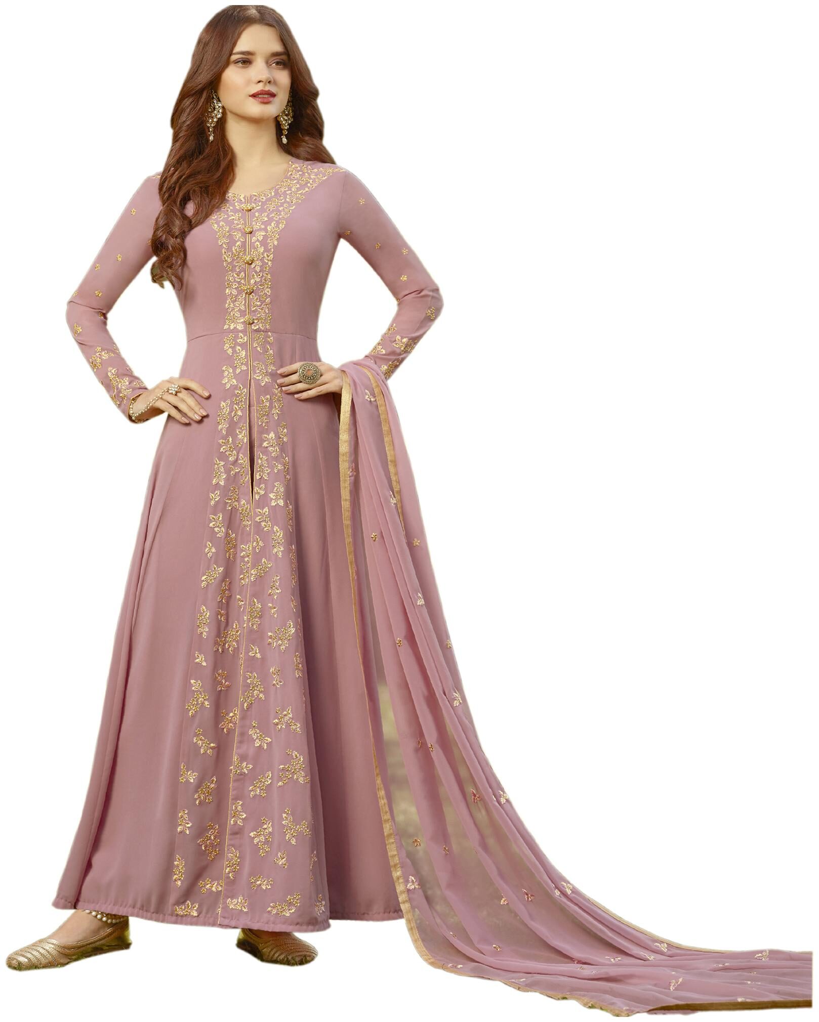 

YOYO Fashion Georgette Semi Stitched Anarkali Gown With Dupatta Pink