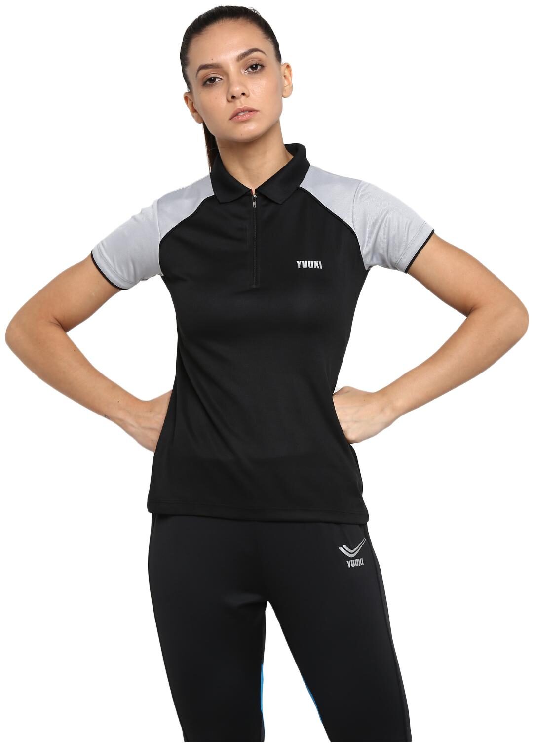 

YUUKI Women Solid Sports T-Shirt - Black