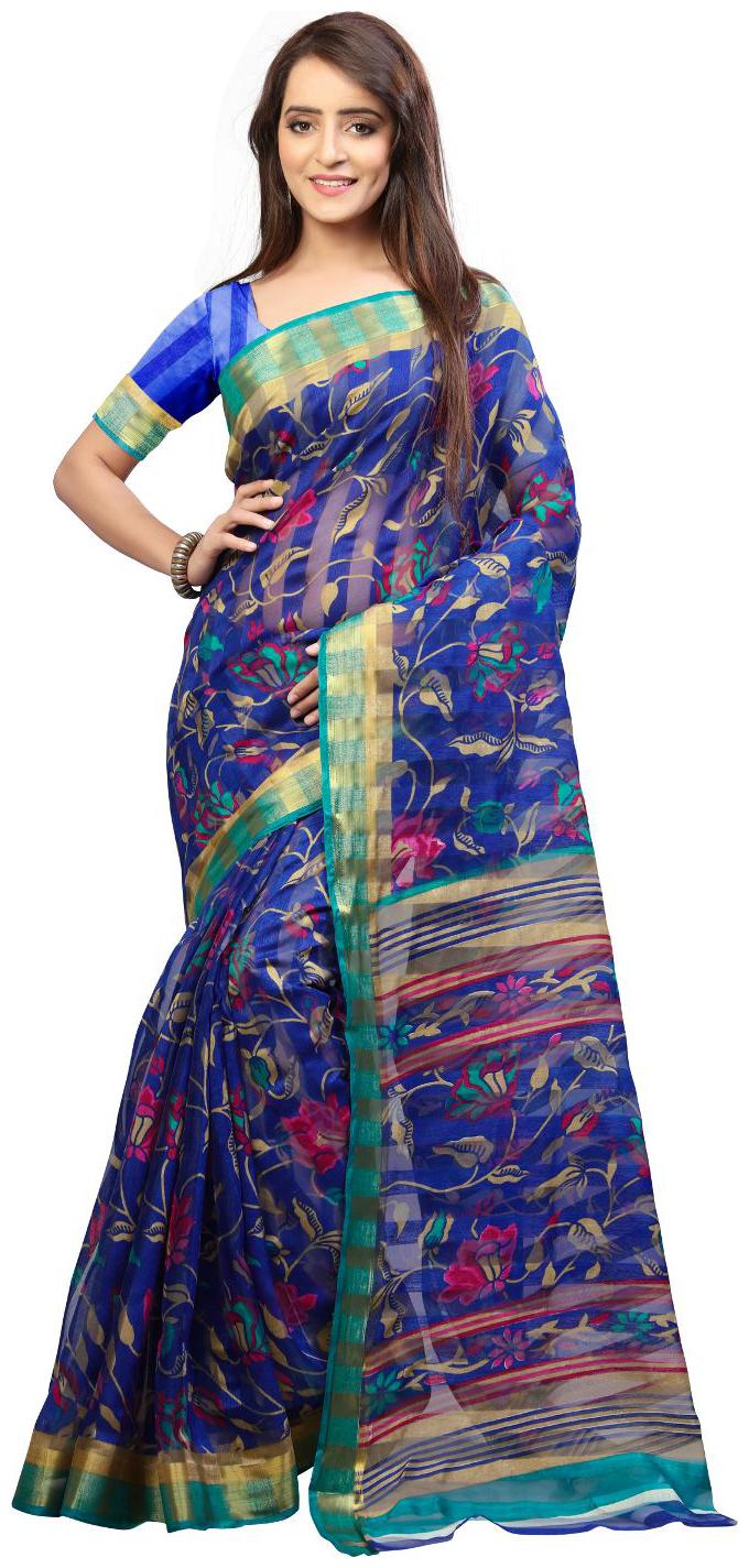 

Yuvanika Bengal Cotton Printed Saree With Zari Border Sareesyuvef000193