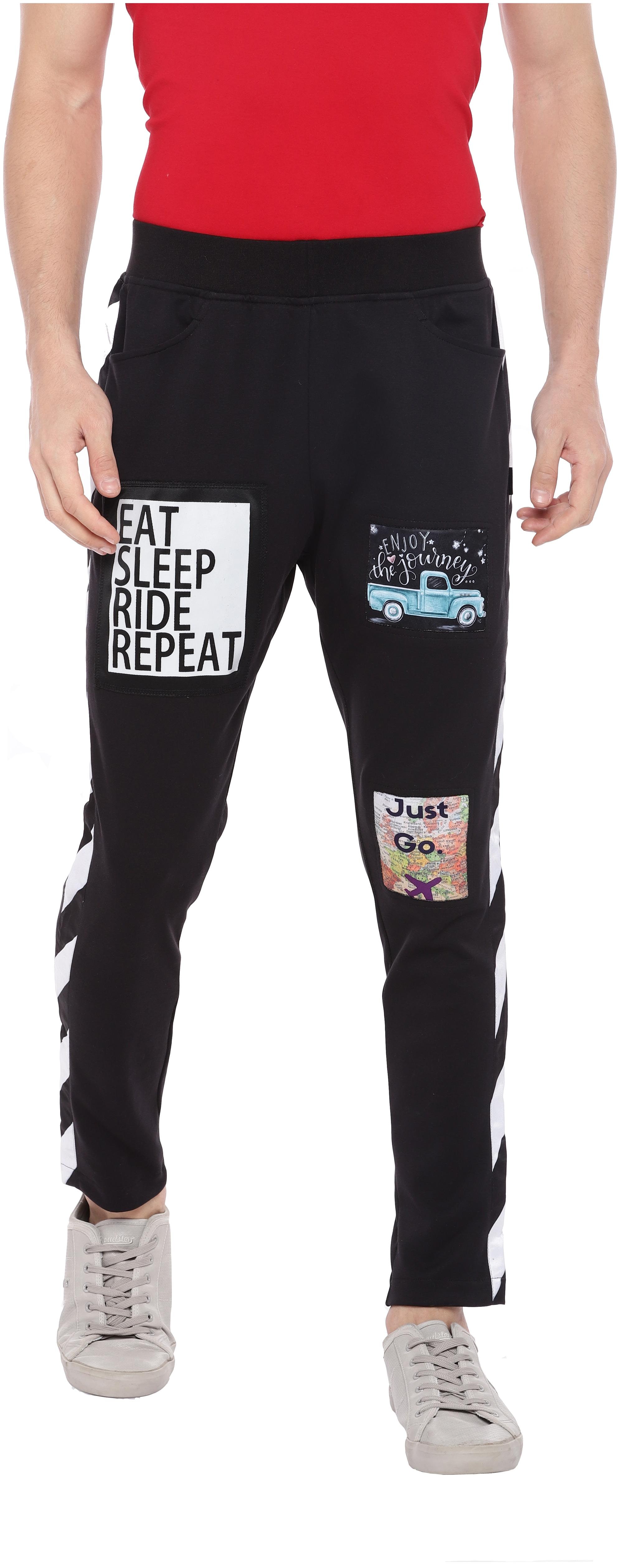 

Yuvraah Cotton Blend Black Printed Track Pants For Men