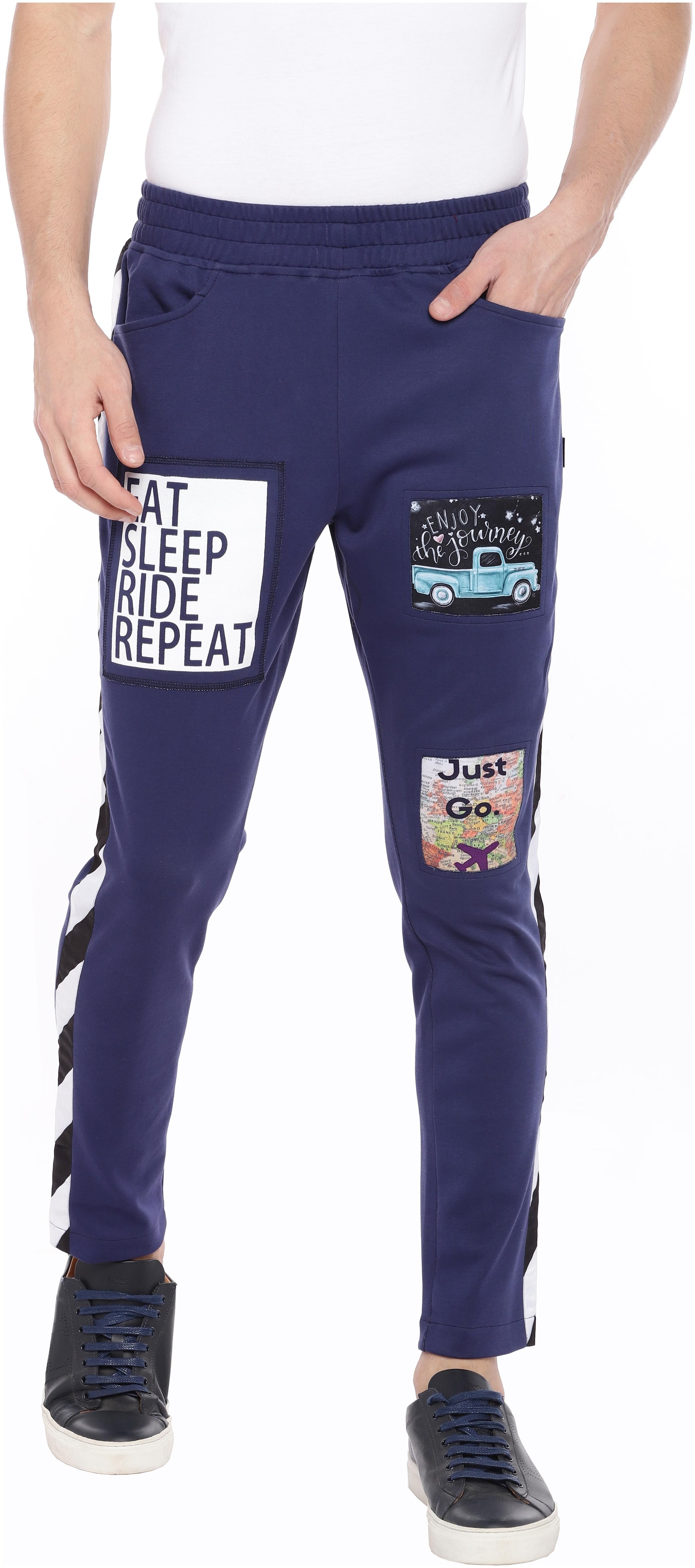 

Yuvraah Cotton Blend Navy Blue Printed Track Pants For Men