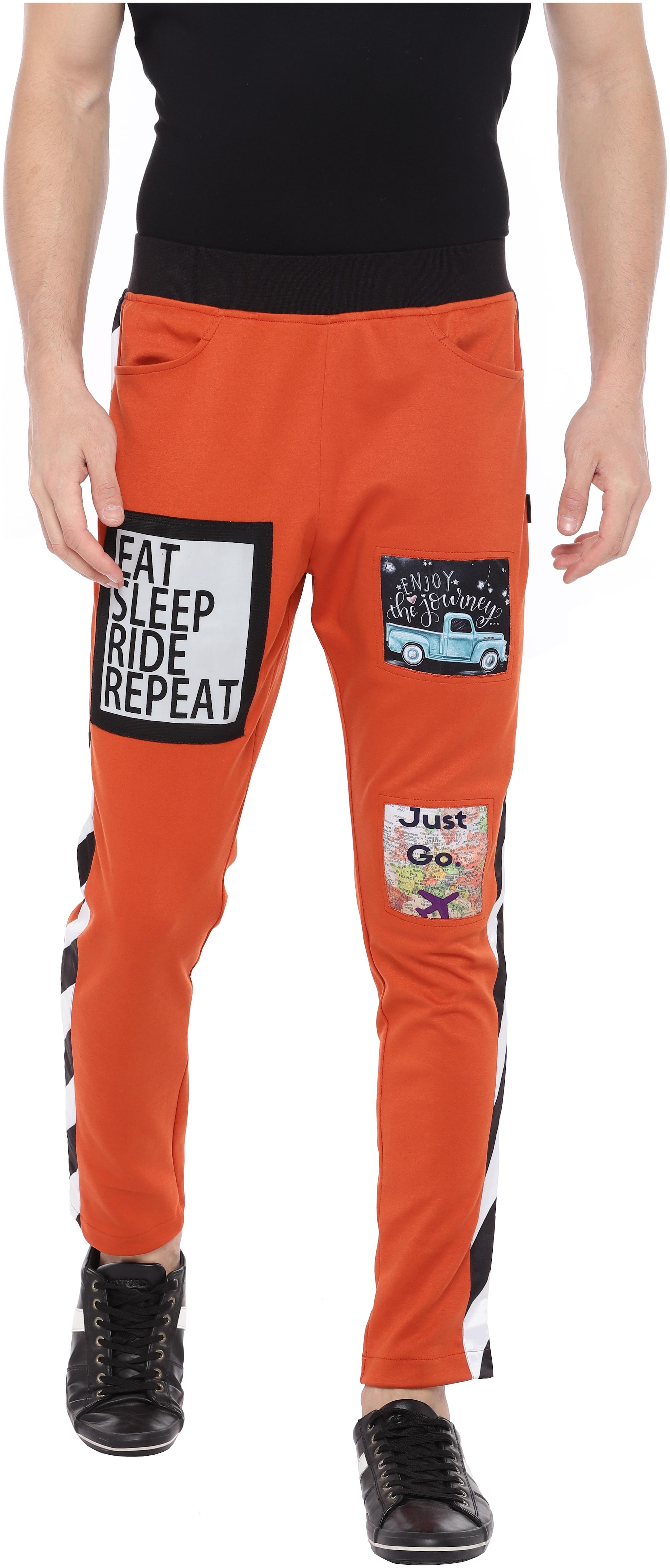 

Yuvraah Cotton Blend Orange Printed Track Pants For Men