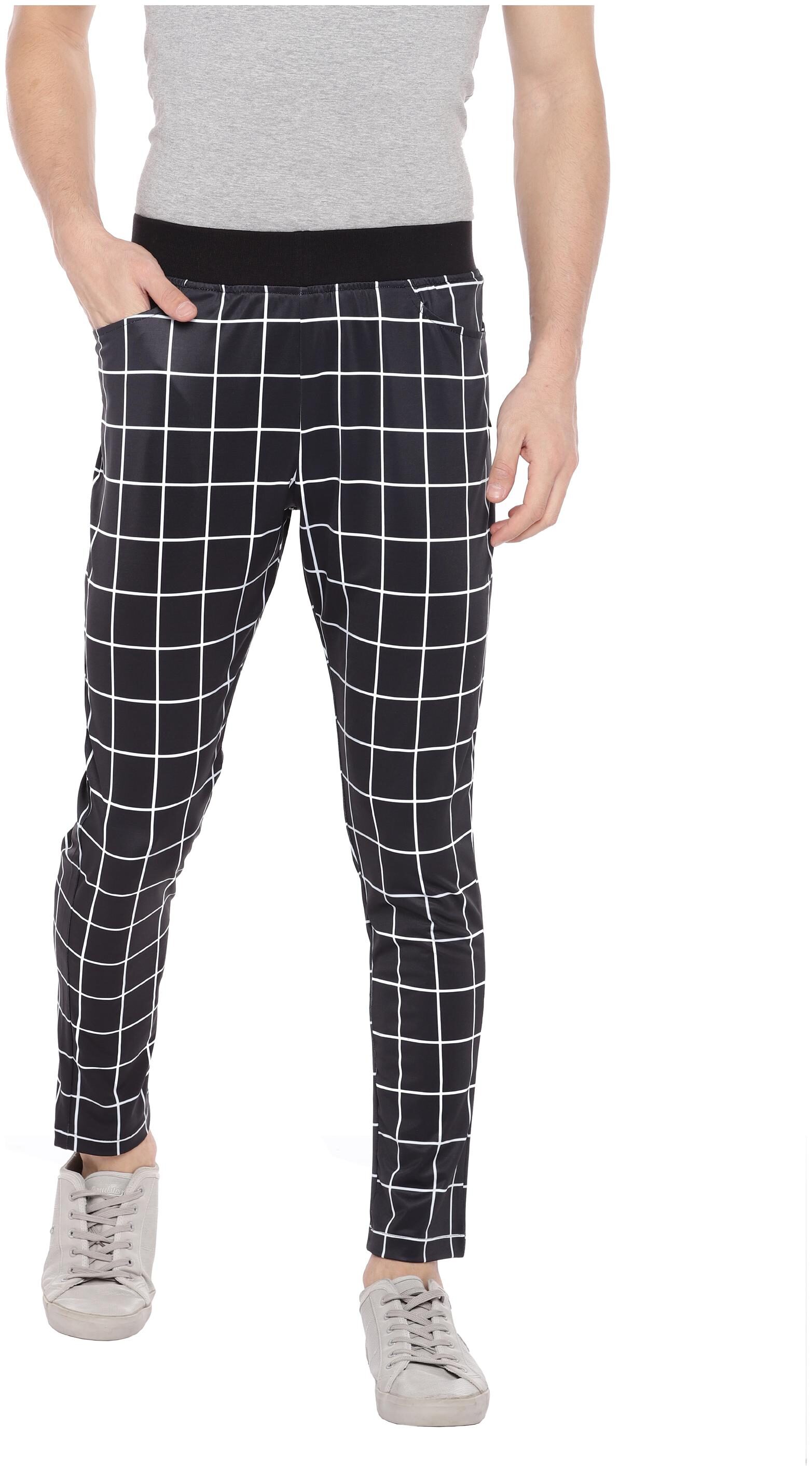 

Yuvraah Polyester Blend Black Checkered Track Pants For Men