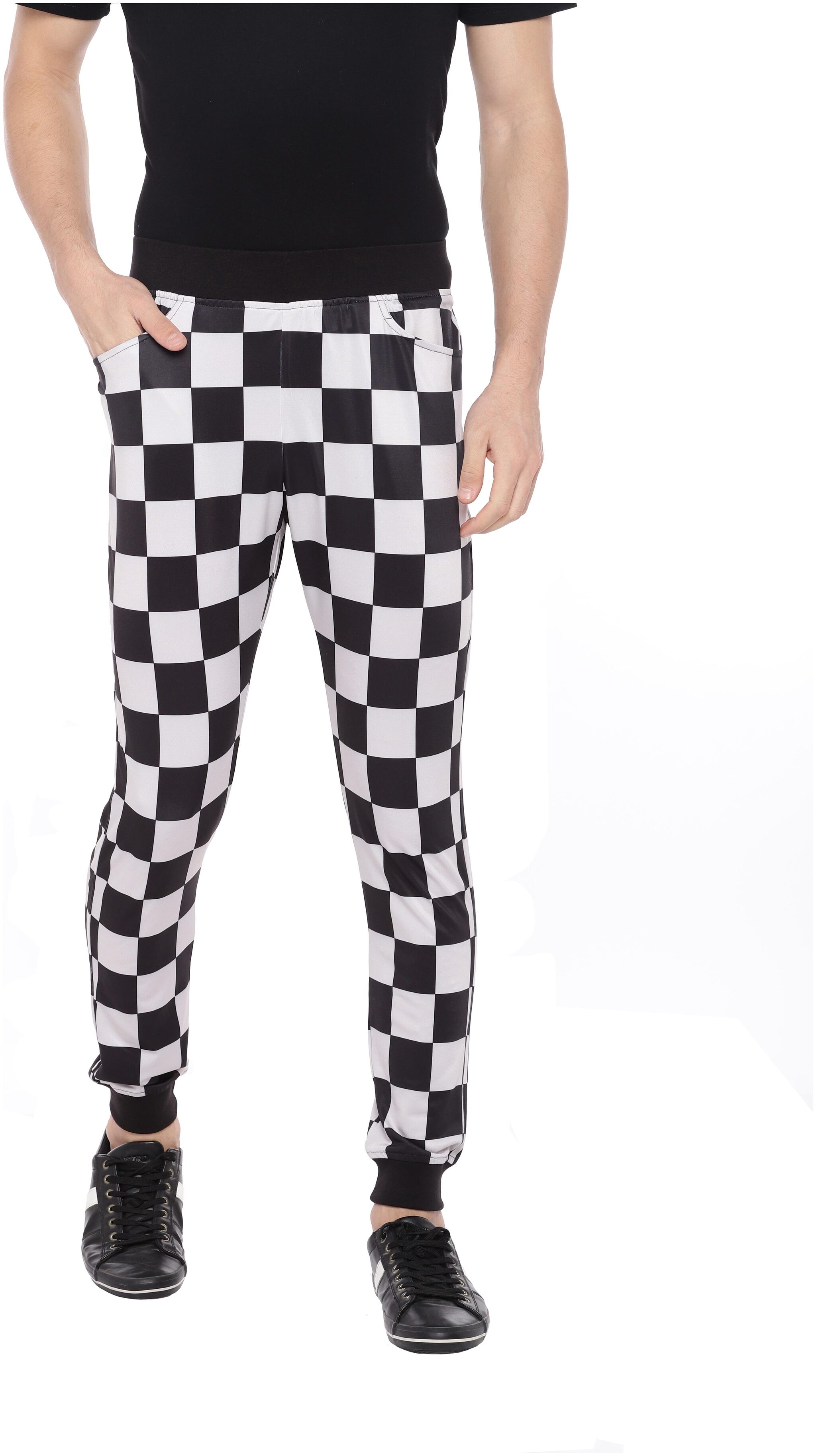 

Yuvraah Polyester Blend White Black Checkered Joggers For Men