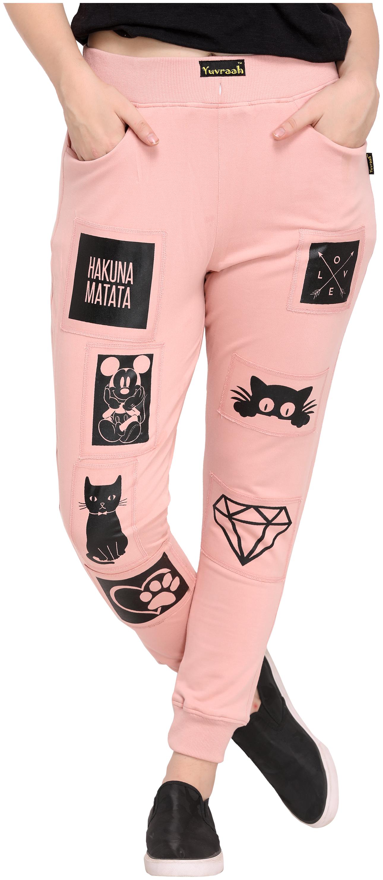 

Yuvraah Women Cotton Blend Printed Pink Joggers