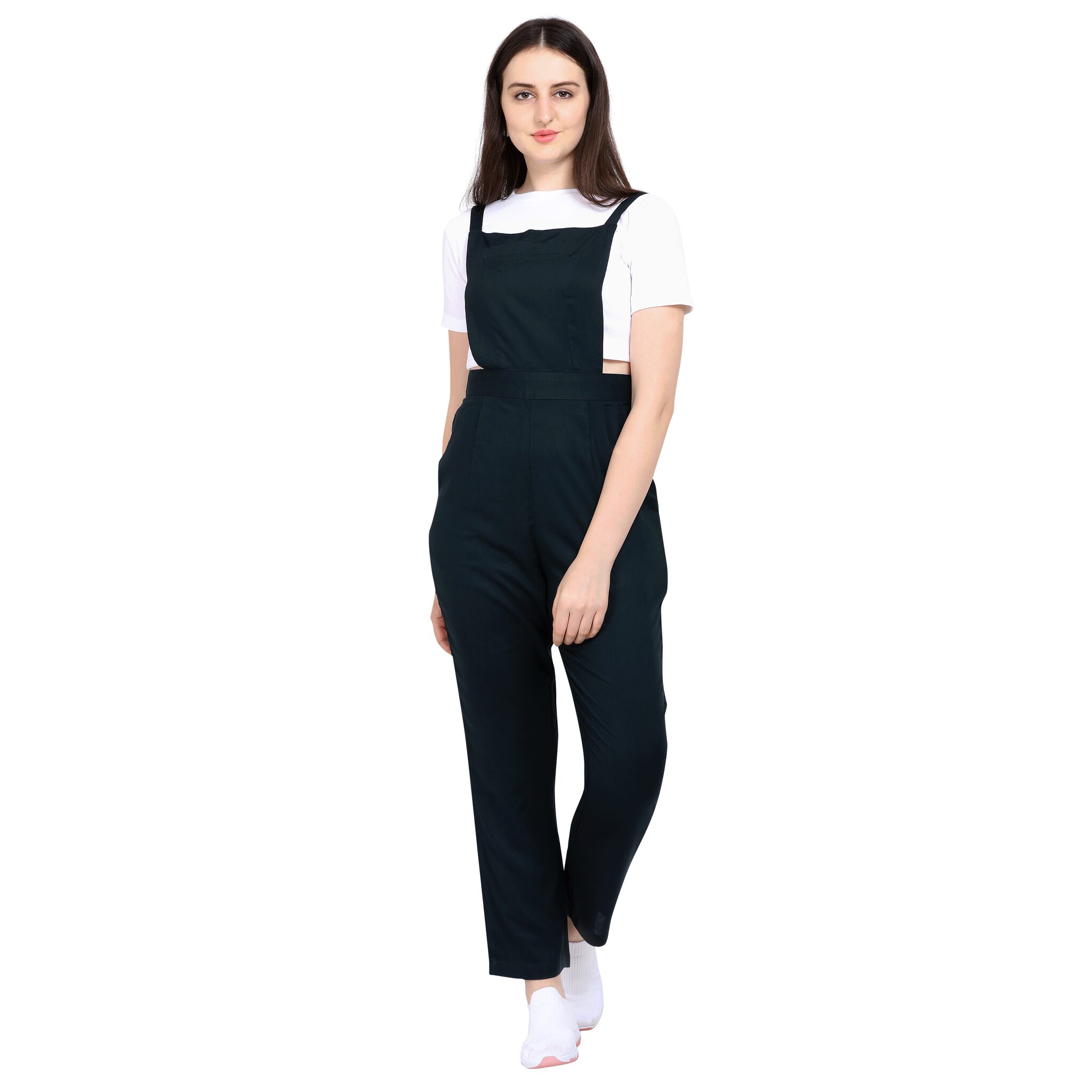 

Yuvraah Women Cotton Solid Dungaree (Dark Green)