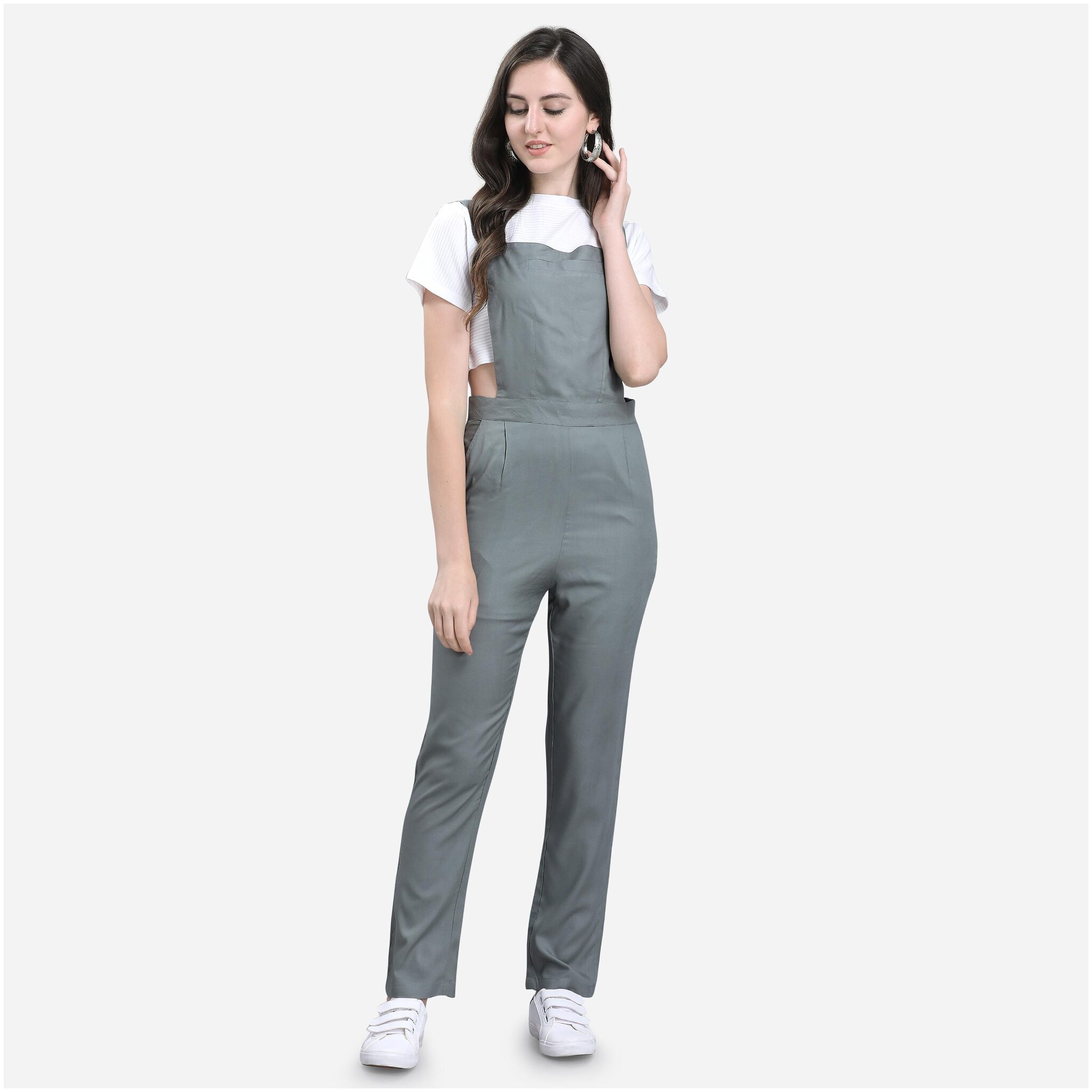 

Yuvraah Solid Dungaree - Grey White
