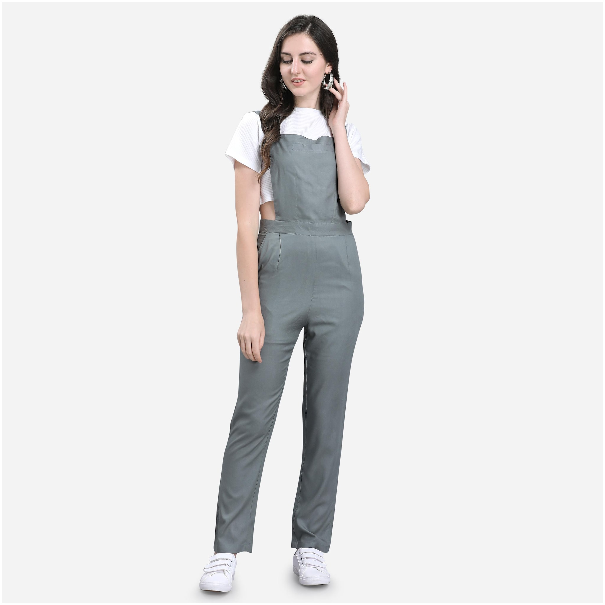 

Yuvraah Solid Dungaree - Grey White