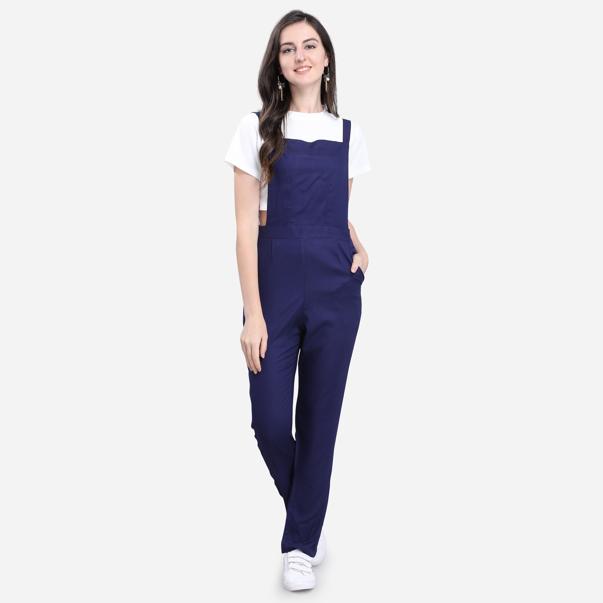 

Yuvraah Women Cotton Solid Dungaree (Navy Blue)