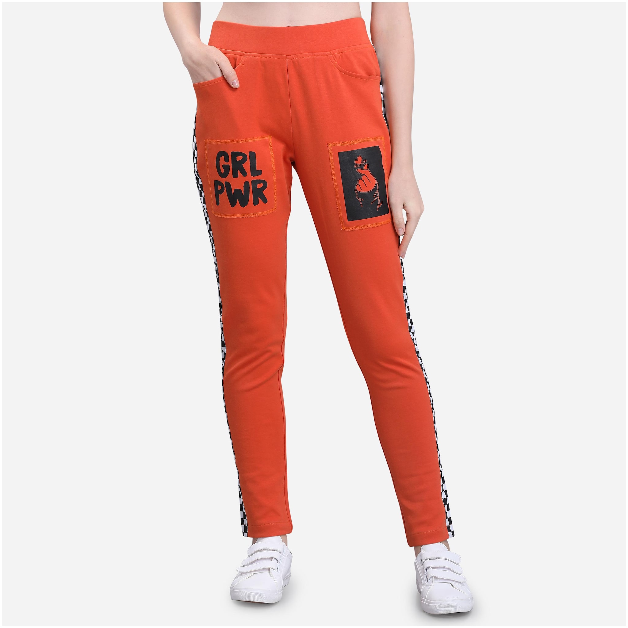 

Yuvraah Women Cotton Blend Printed Track Pants Orange