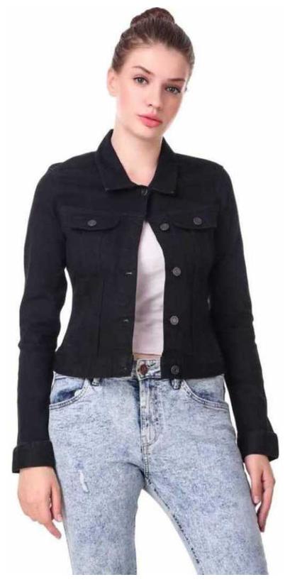 

ZA ENTERPRISES Women Solid Denim Jacket - Black