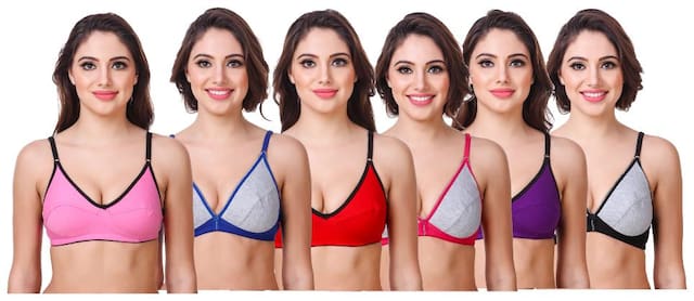 ZAAMBIA Pack of 5 Non Padded Cotton Push Up Bra - Multi