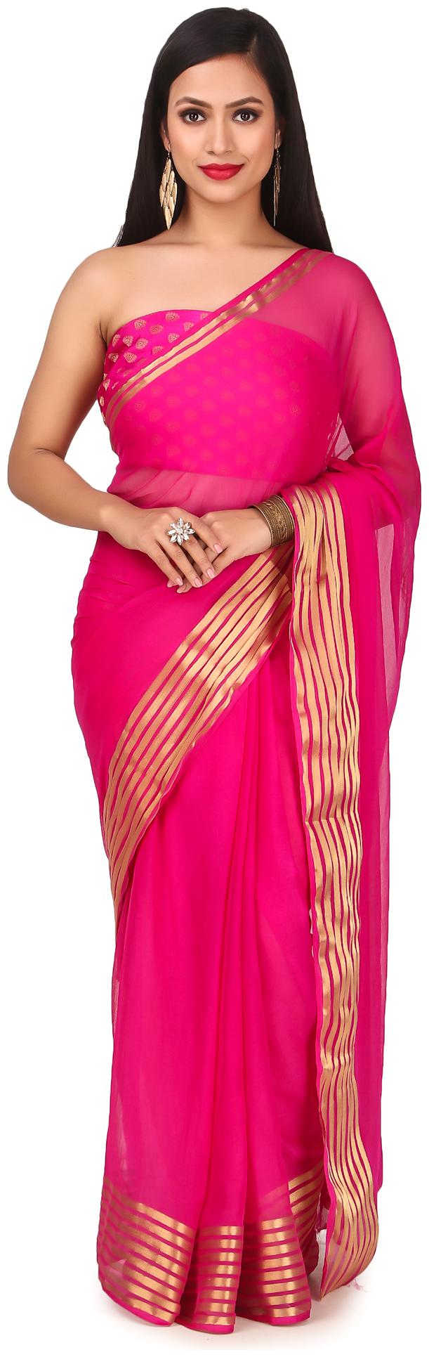 

Zabya Chiffon Solid Pink Color Saree