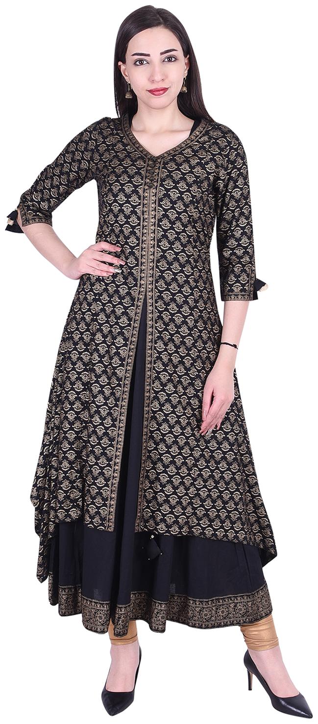 

Zari Buti Women Black Printed Solid Anarkali Layered Kurta
