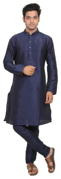 

Zazzium Men s Regular Fit Silk Kurta Churidar Set-Navy Blue-Medium
