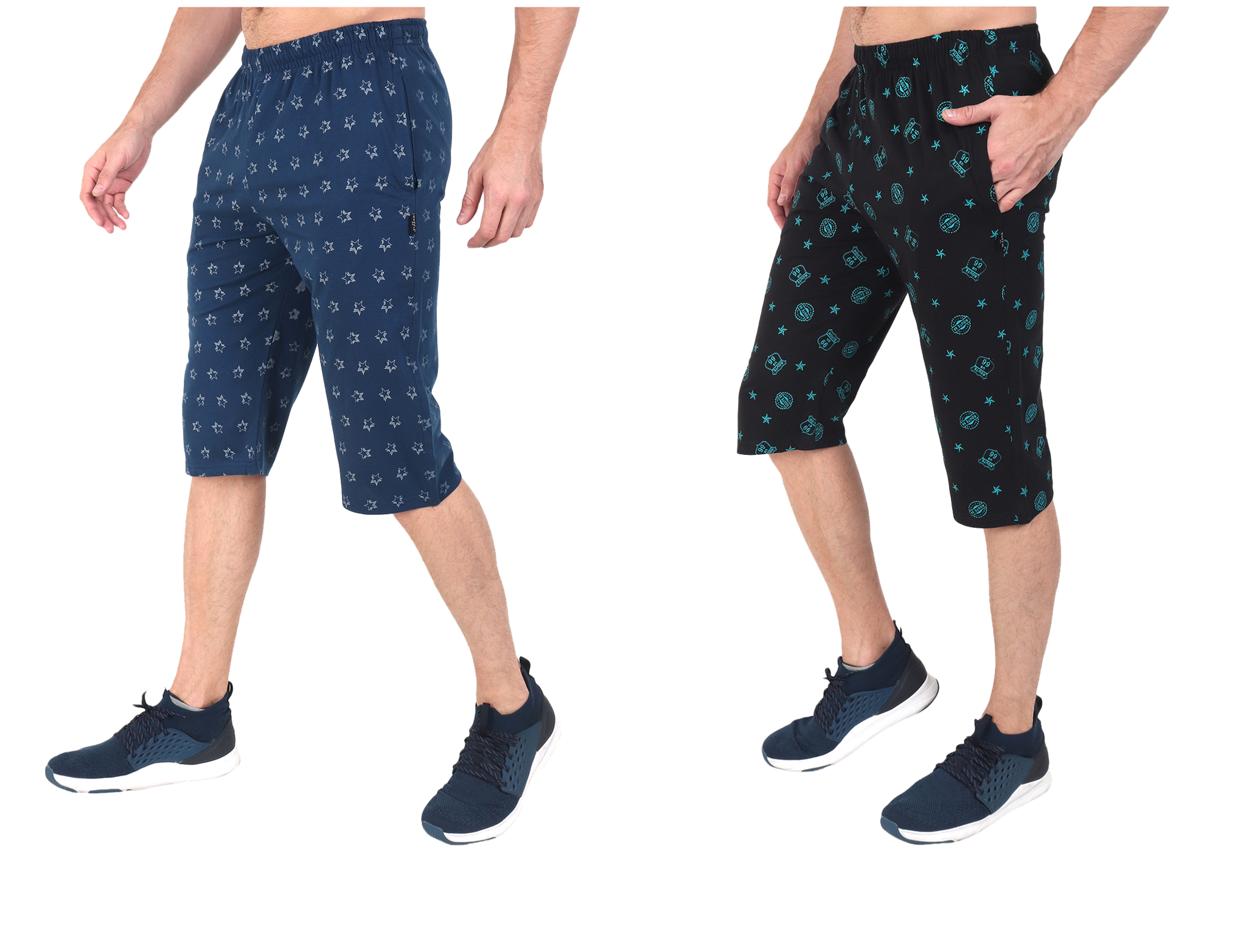 

Zeffit Men Black Blue Regular Fit Regular Shorts