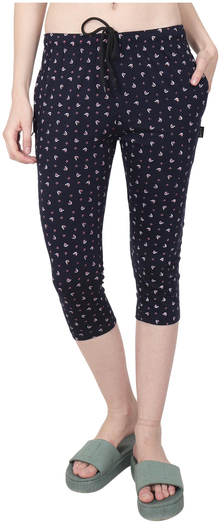 

Zeffit Women s Rich Cotton Printed Capri (Navy Blue)