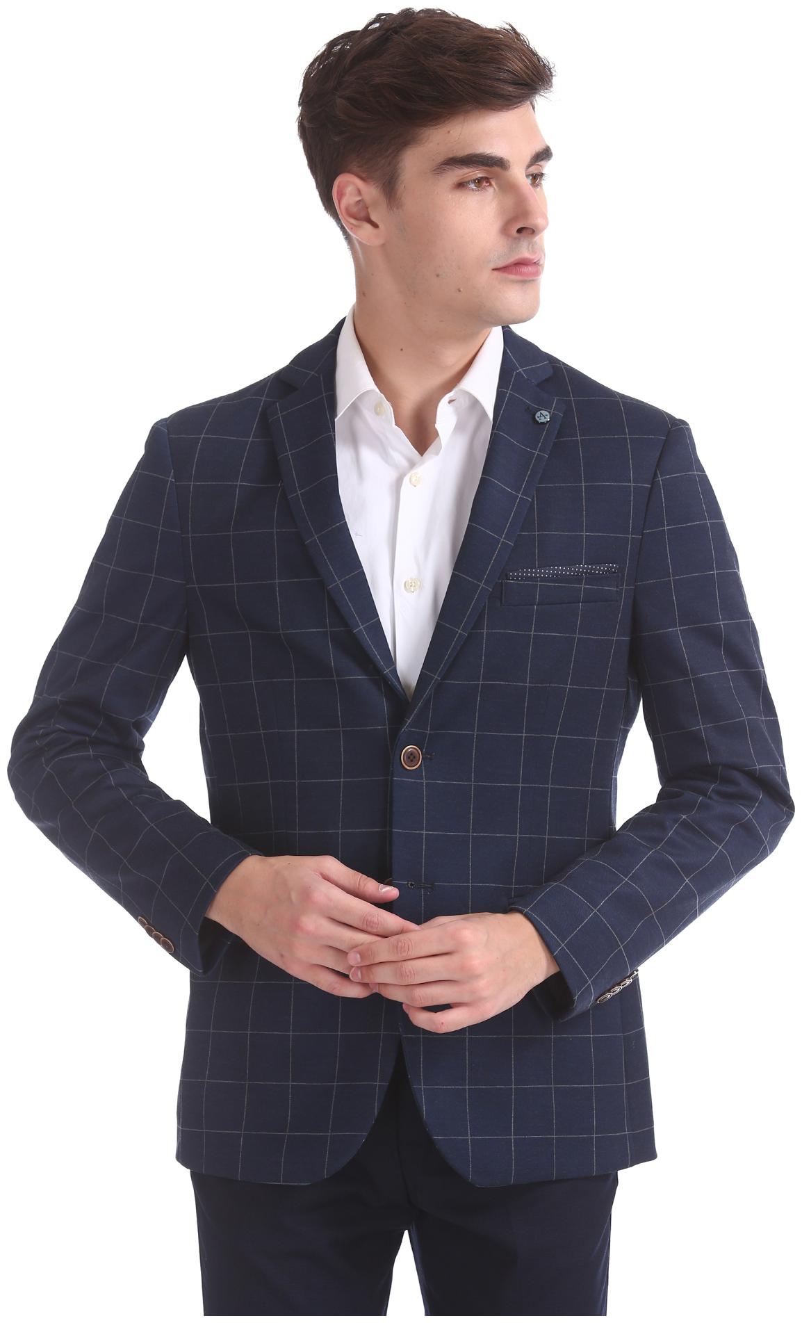 

Arrow Men Blue Checked Slim fit Single Breasted Blazer