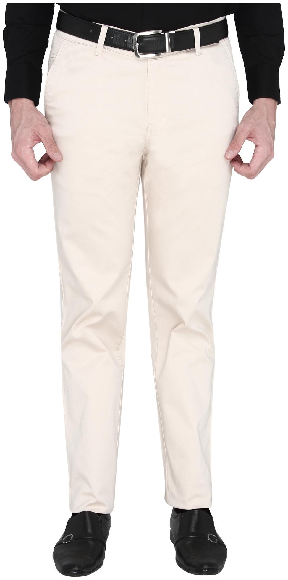 

Zido Men Cream Solid Slim fit Regular trousers