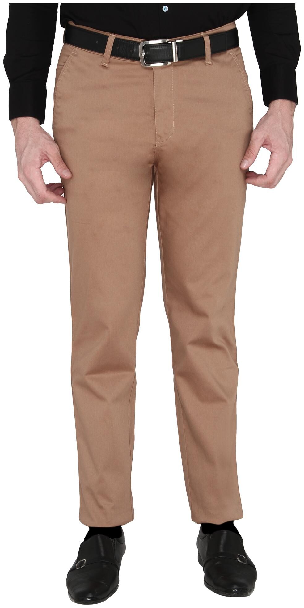 

Zido Men Brown Solid Slim fit Regular trousers