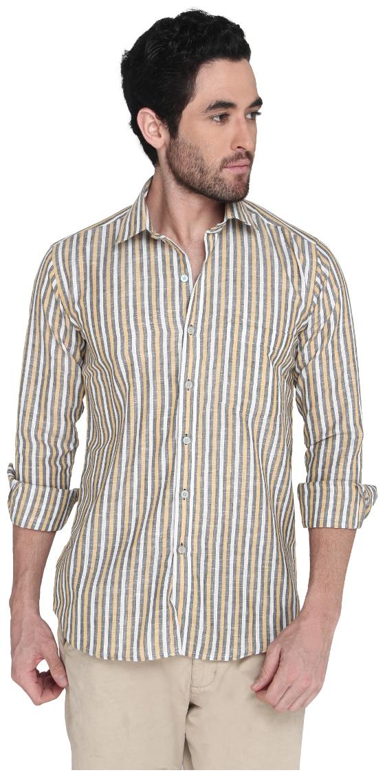 

Zido Multicolor Cotton LINEN Striped Shirt for Men s CTLN1359 Multi 40