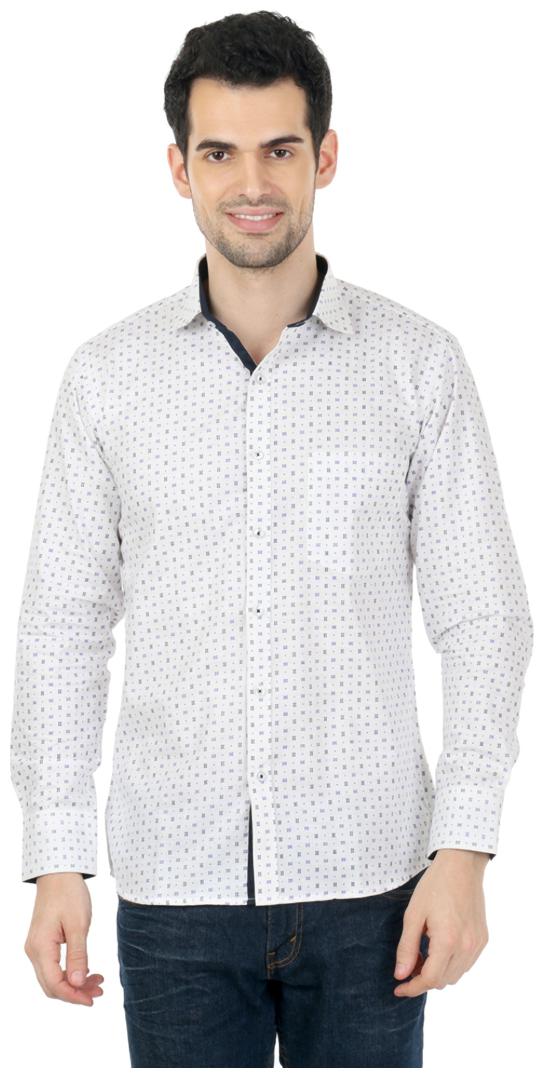 

Zido Men White Polka Dots Super Slim Fit Casual Shirt
