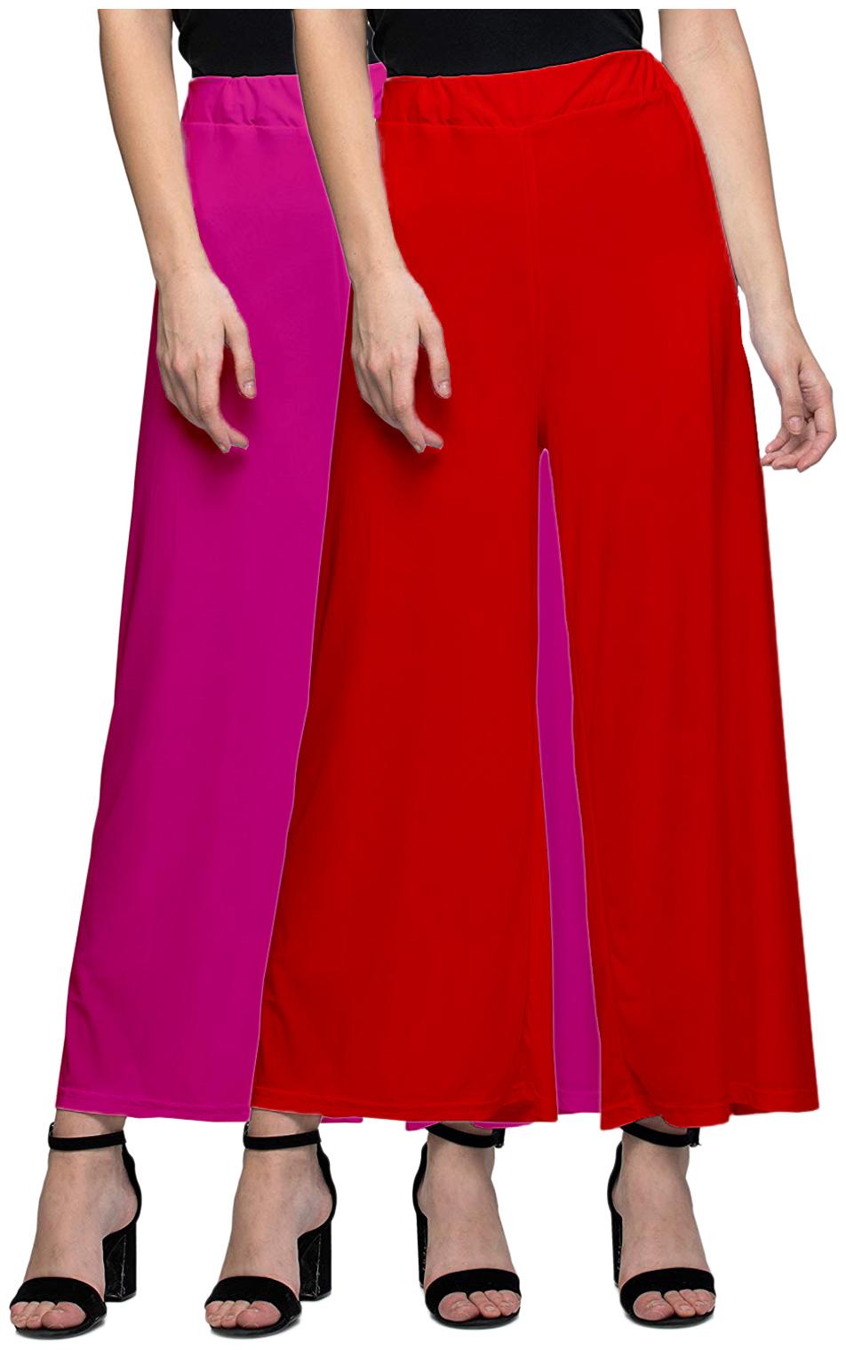 

Zindwear Pink Red Solid Straight Palazzo