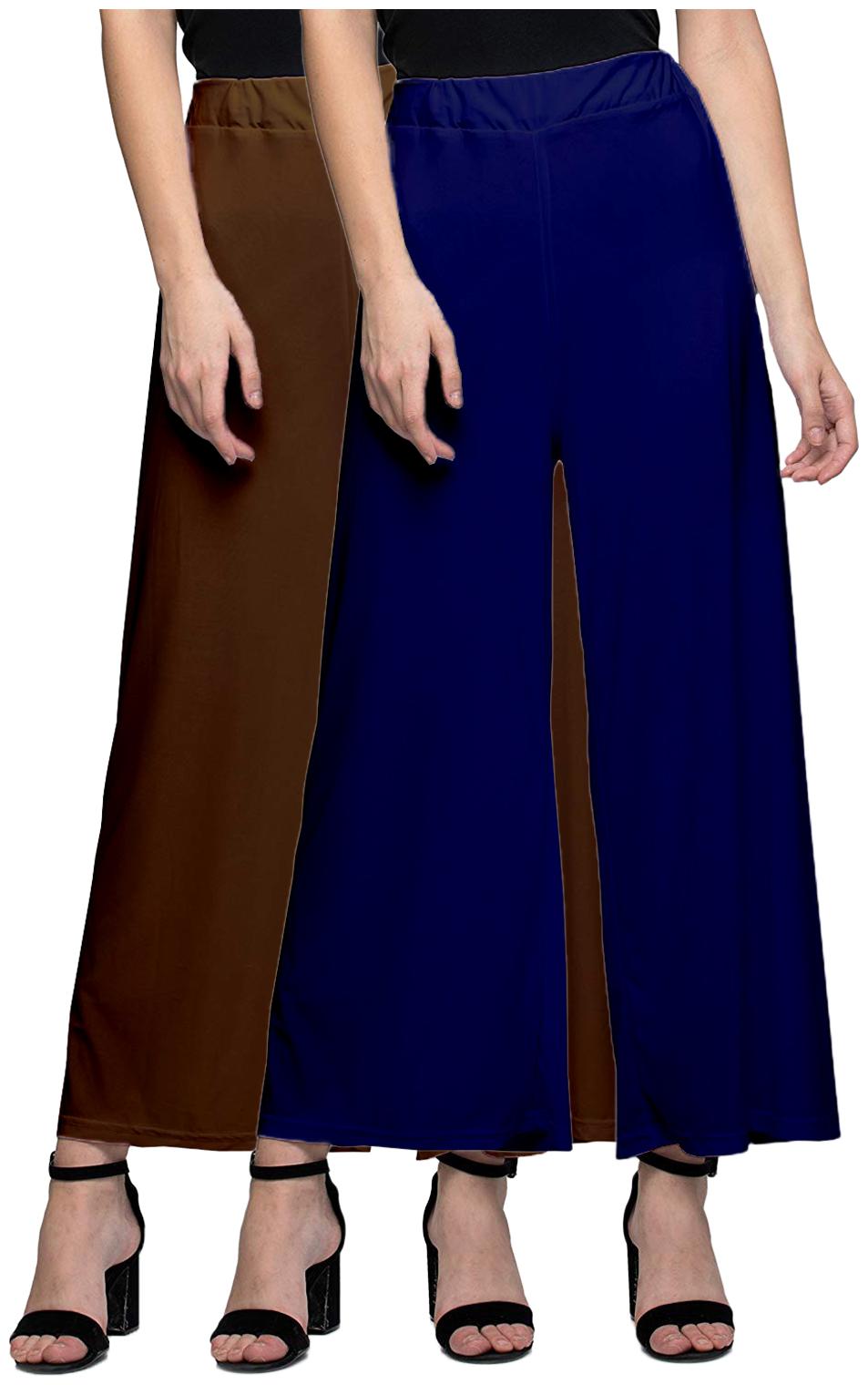

Zindwear Brown Navy Blue Solid Straight Palazzo