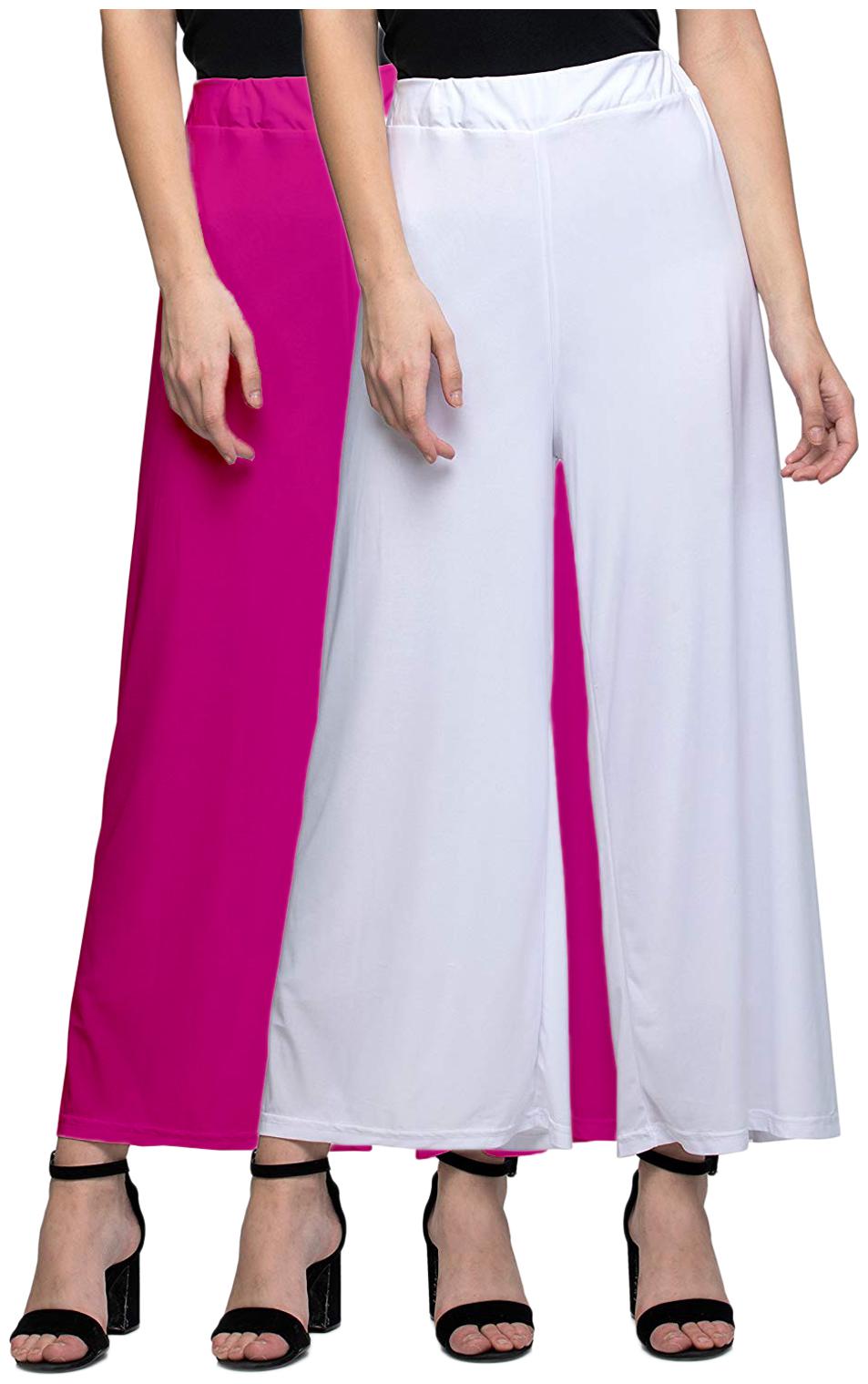 

Zindwear Pink White Solid Straight Palazzo