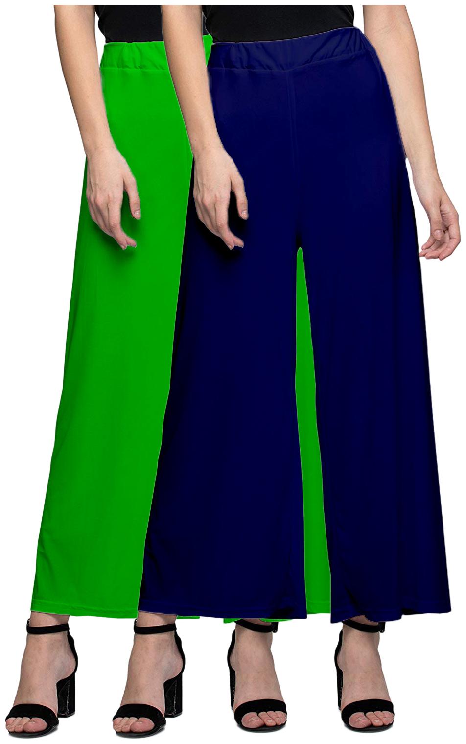 

Zindwear Green Navy Blue Solid Straight Palazzo