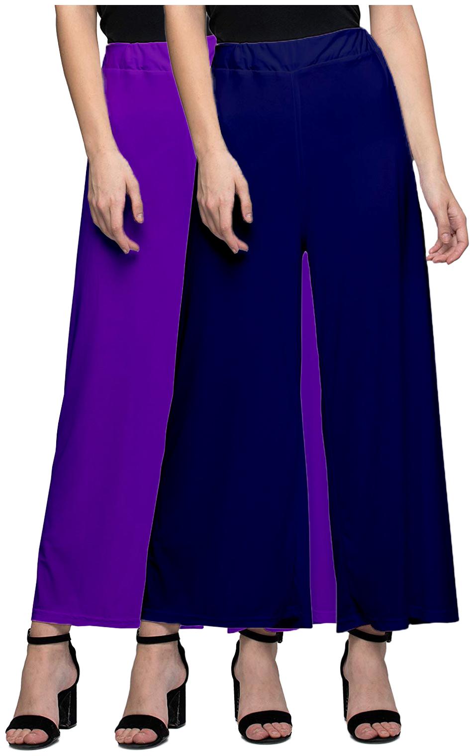 

Zindwear Purple Navy Blue Solid Straight Palazzo