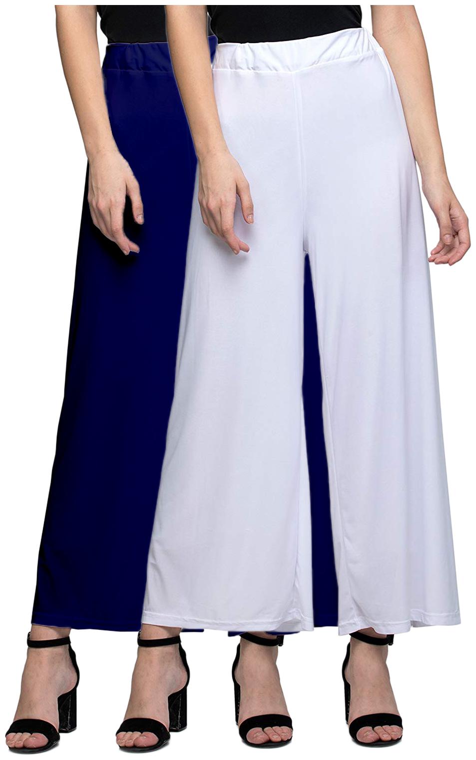 

Zindwear Navy Blue White Solid Straight Palazzo