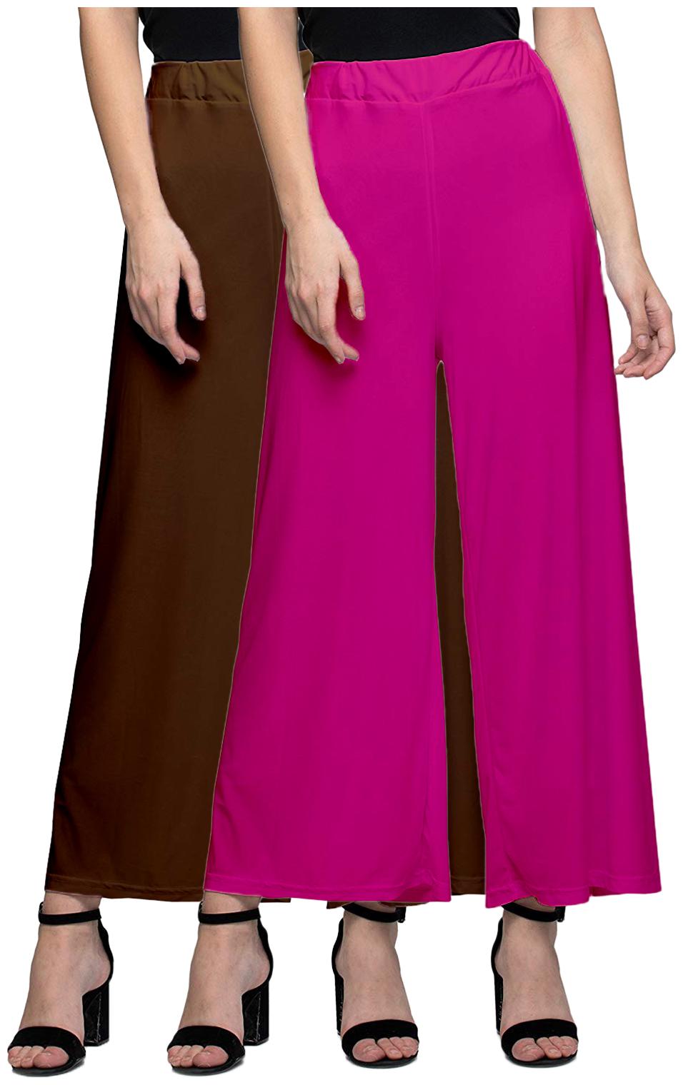 

Zindwear Brown Pink Solid Straight Palazzo