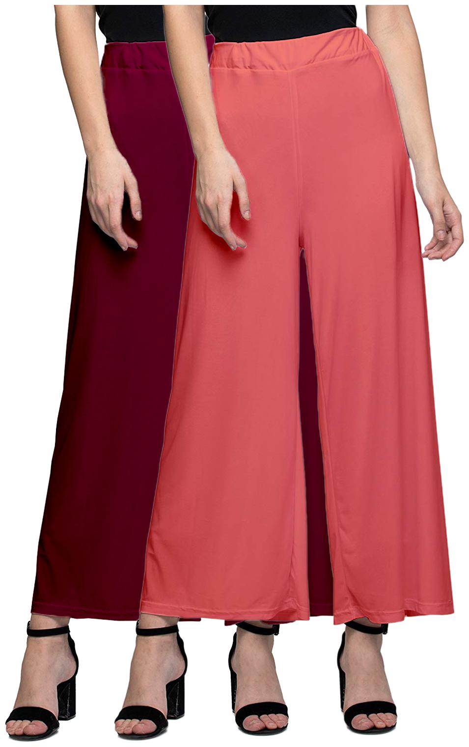 

Zindwear Peach Maroon Solid Straight Palazzo