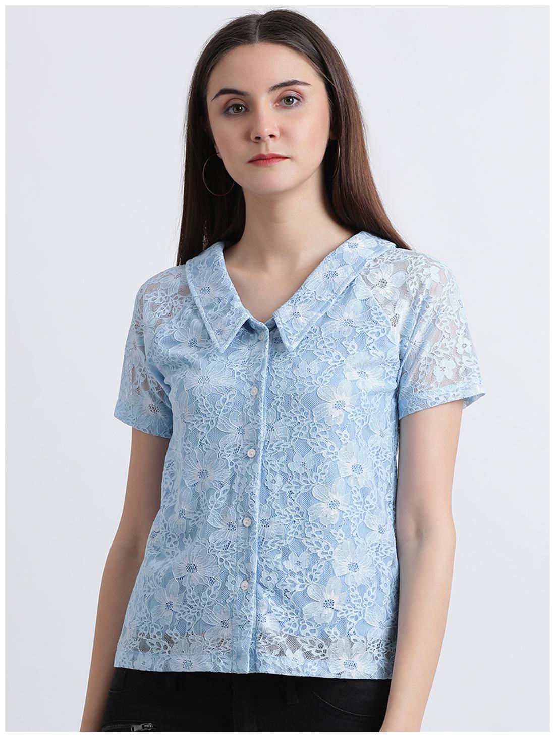 

Zink London Women Blue Embroidered Regular Fit Shirt