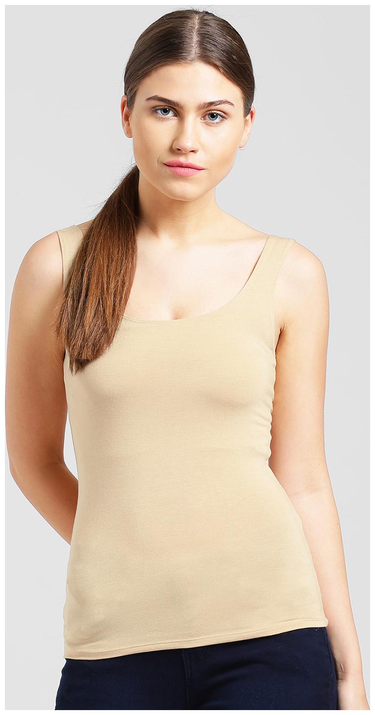 

Zink London Women Cream Body fit Round neck Polyester Tank top