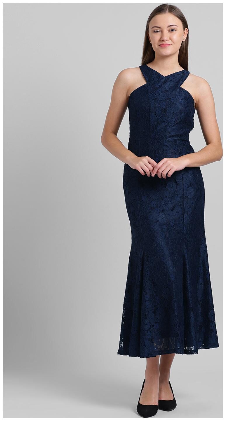 

Zink London Blue Solid Fit flare dress