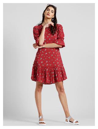 

Zink London Red Geometric Fit flare dress