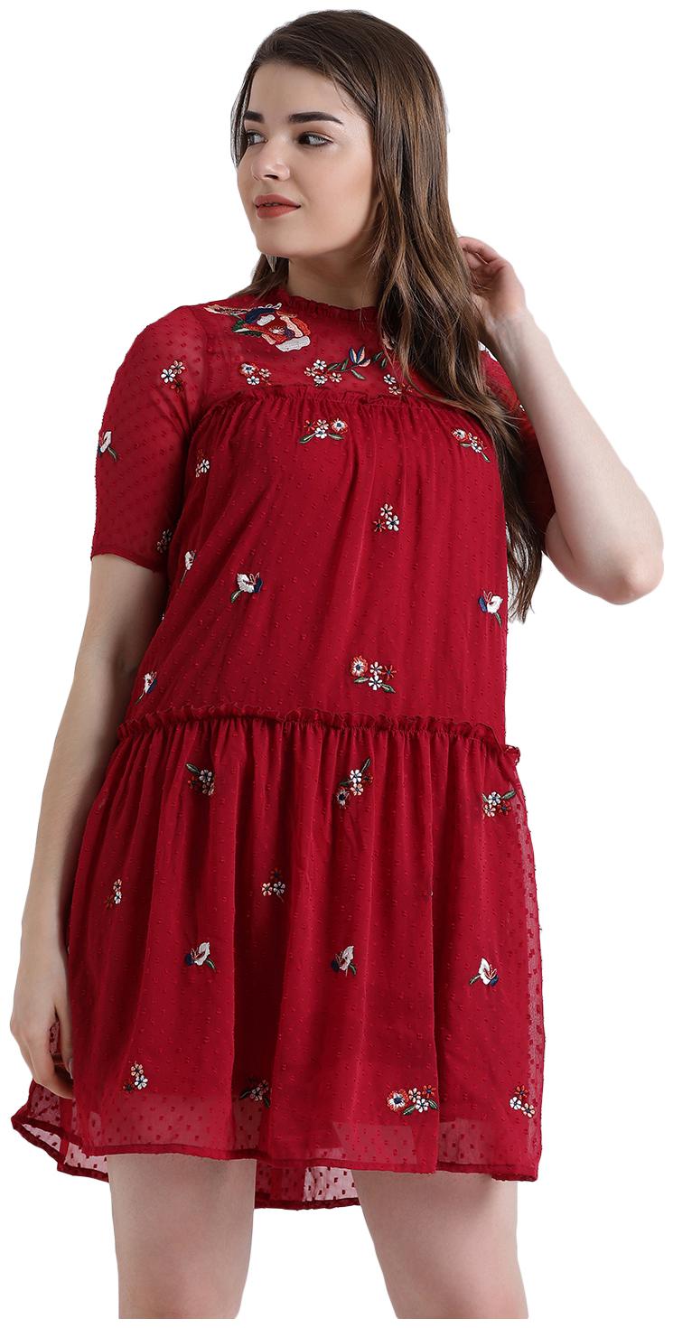 

Zink London Red Embroidered A-line dress