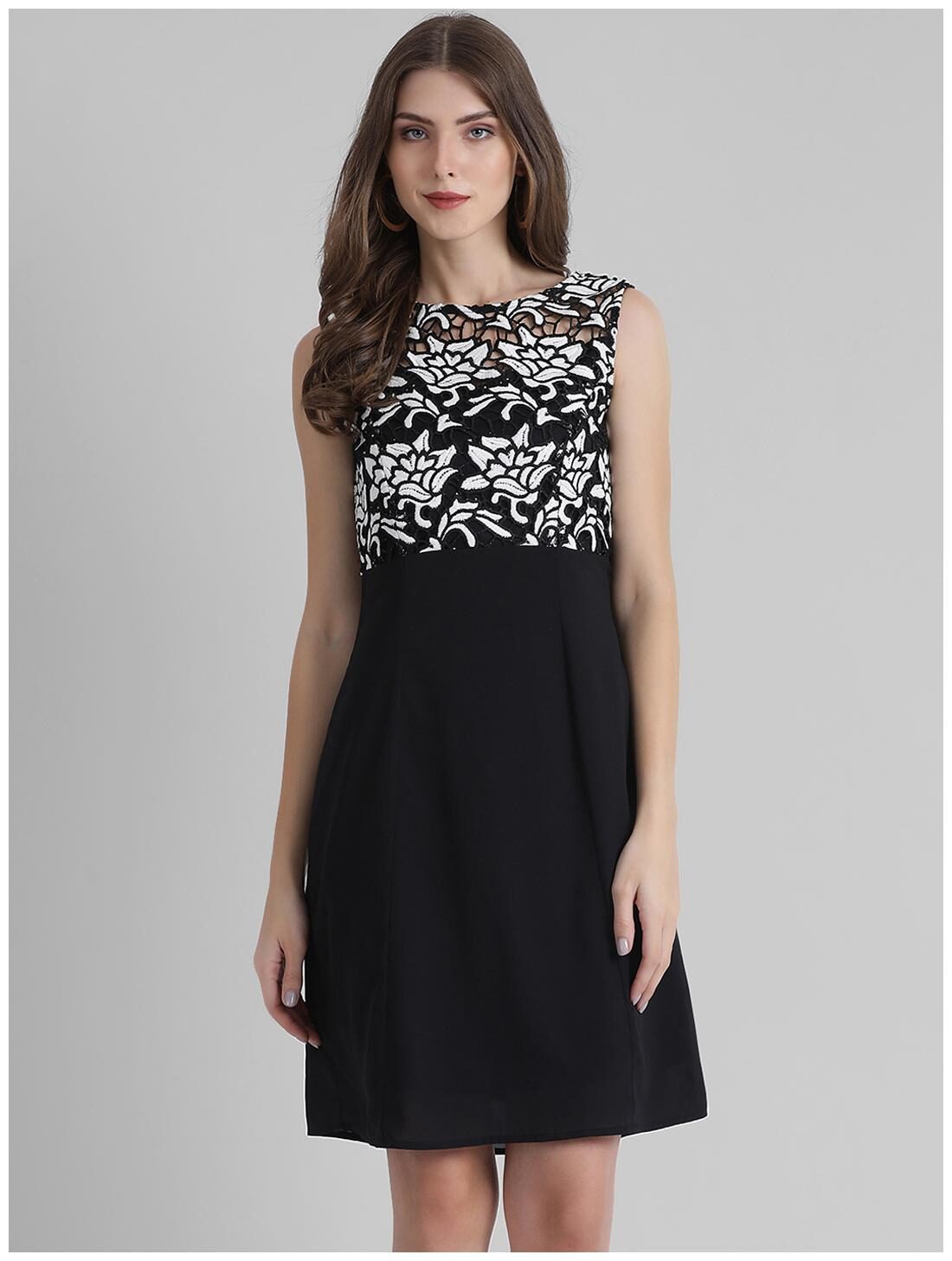 

Zink London Black Self design Fit flare dress