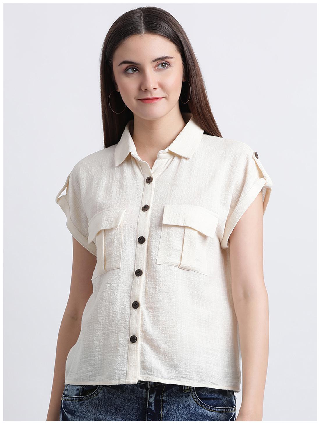 

Zink London Women Cream Solid Regular Fit Shirt