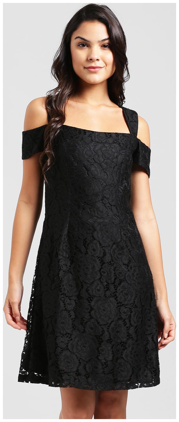 

Zink London Black Self design Fit flare dress