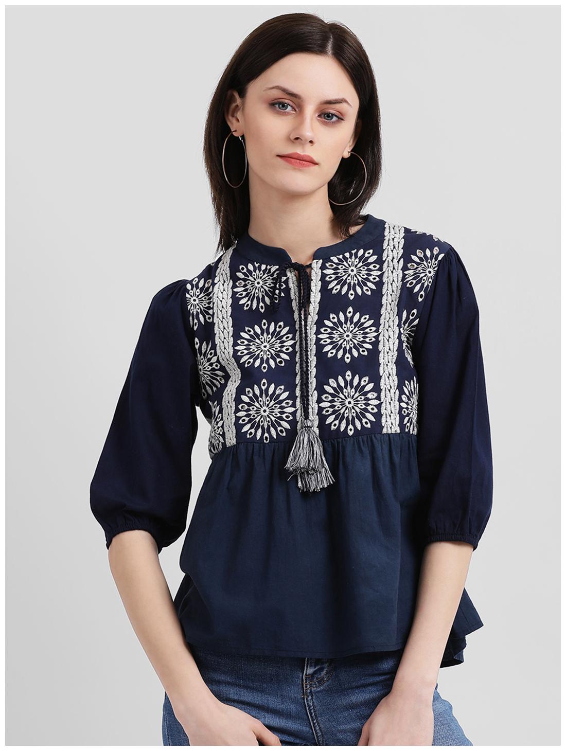 

Zink London Women Embroidered Peplum top - Blue