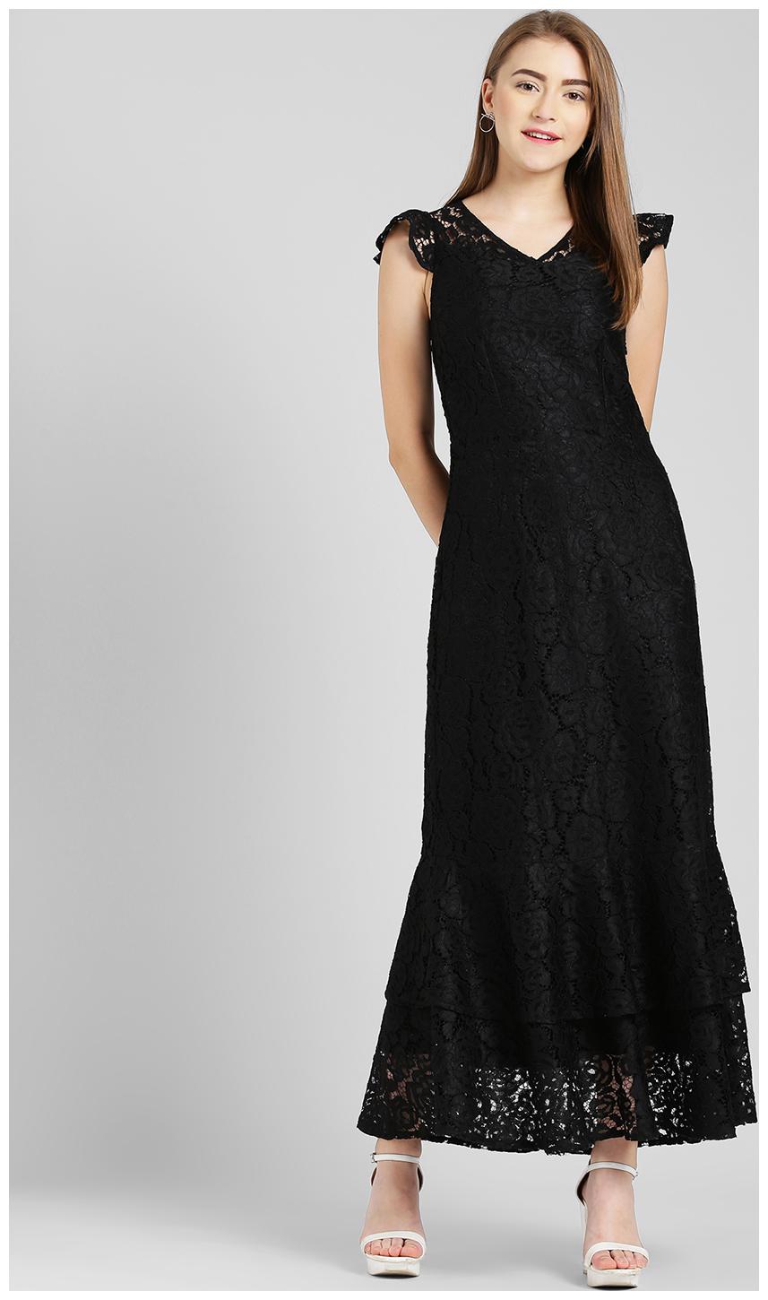 

Zink London Black Embroidered Flared dress