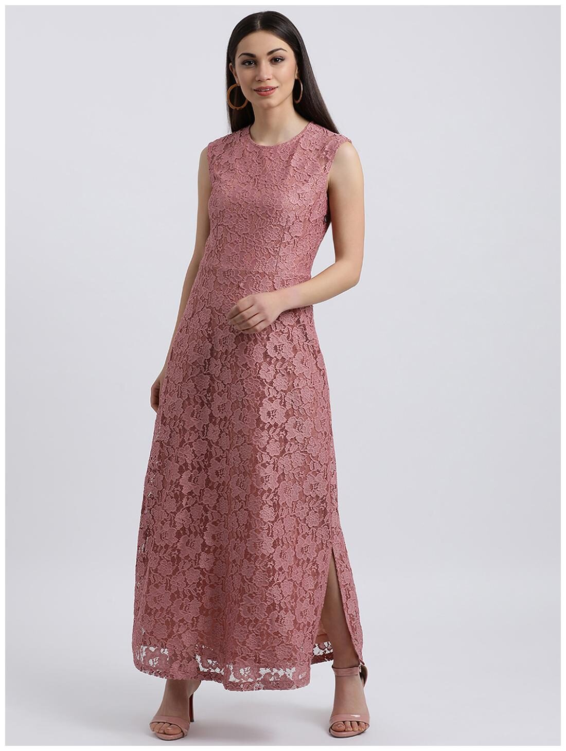 

Zink London Peach Embroidered Maxi dress
